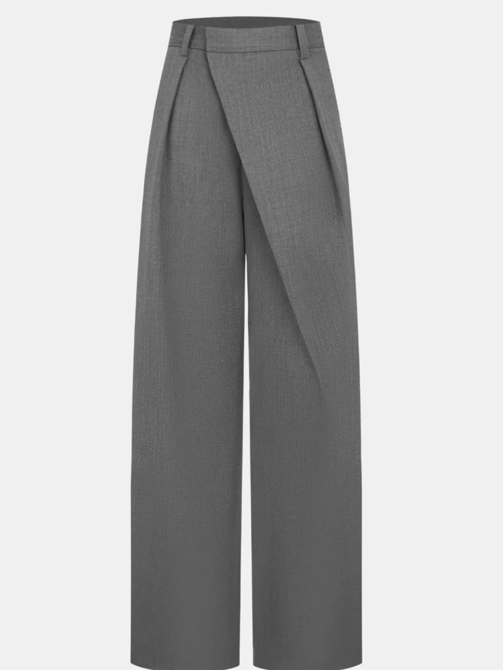 Women's Asymmetric Gray Wide-Leg Wrap-Front Trousers